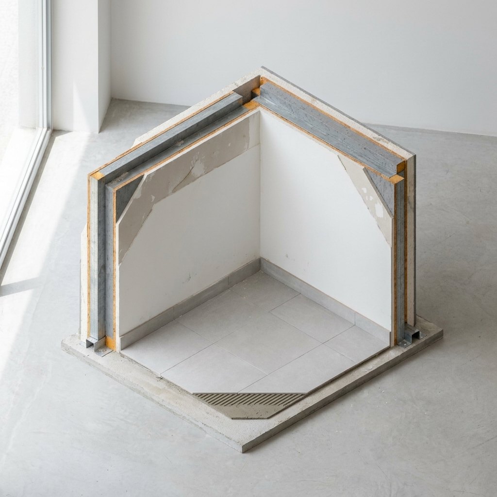 Muestra A interior: yeso masillado y pintado, piso porcelanato