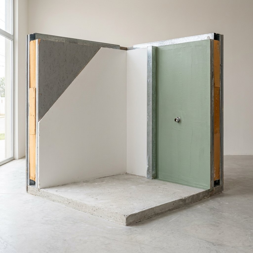 Muestra C interior: látex y membrana sanitaria, piso carpeta